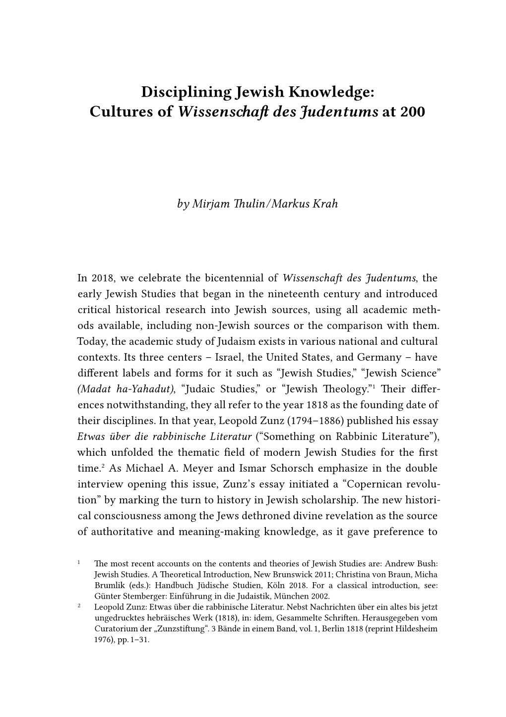 Disciplining Jewish Knowledge: Cultures of Wissenschaft Des Judentums at 200