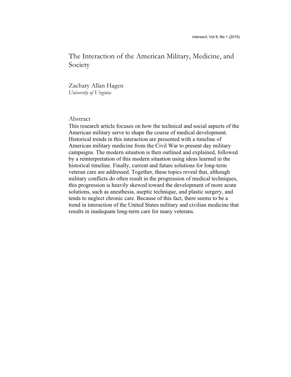 The Interaction of the American Military, Medicine, and Society