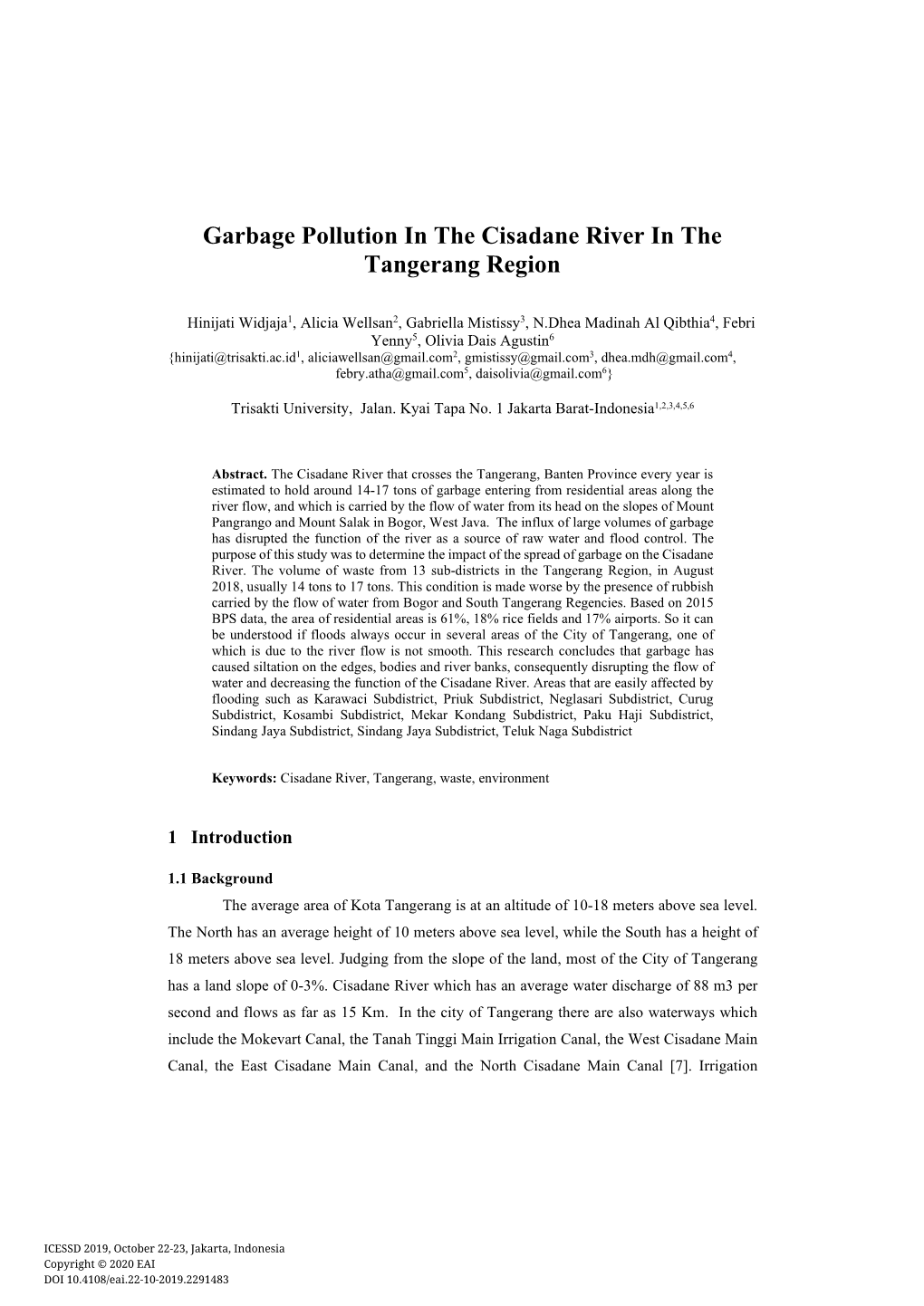 Garbage Pollution in the Cisadane River in the Tangerang Region