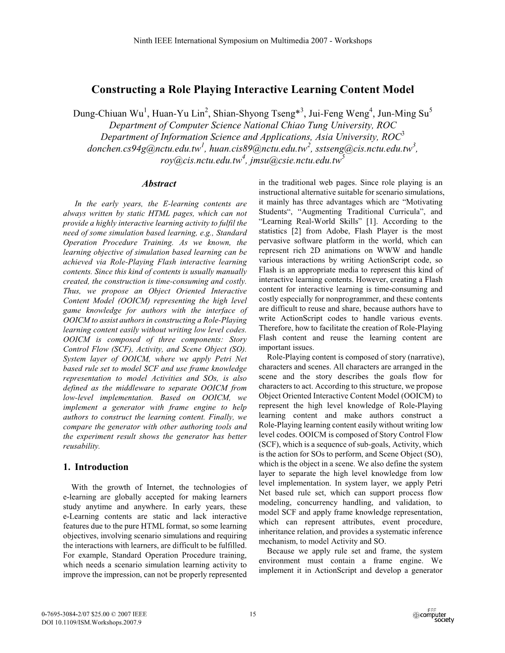 Constructing a Role Playing Interactive Learning Content Model