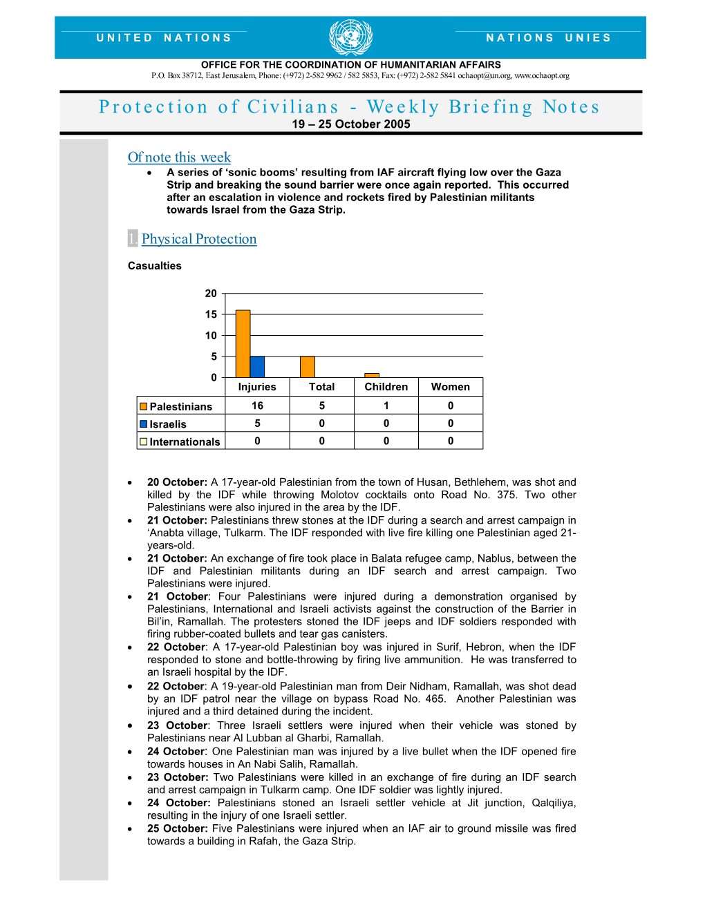 Protection of Civilians - Weekly Briefing Notes 19 – 25 October 2005