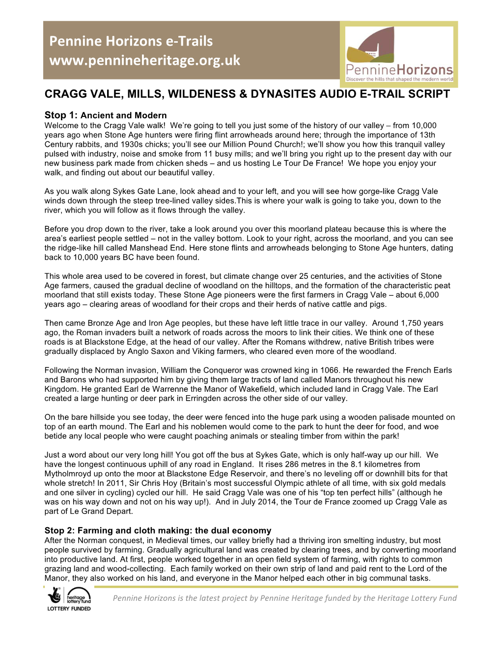 Cragg Vale, Mills, Wildeness & Dynasites Audio E-Trail Script