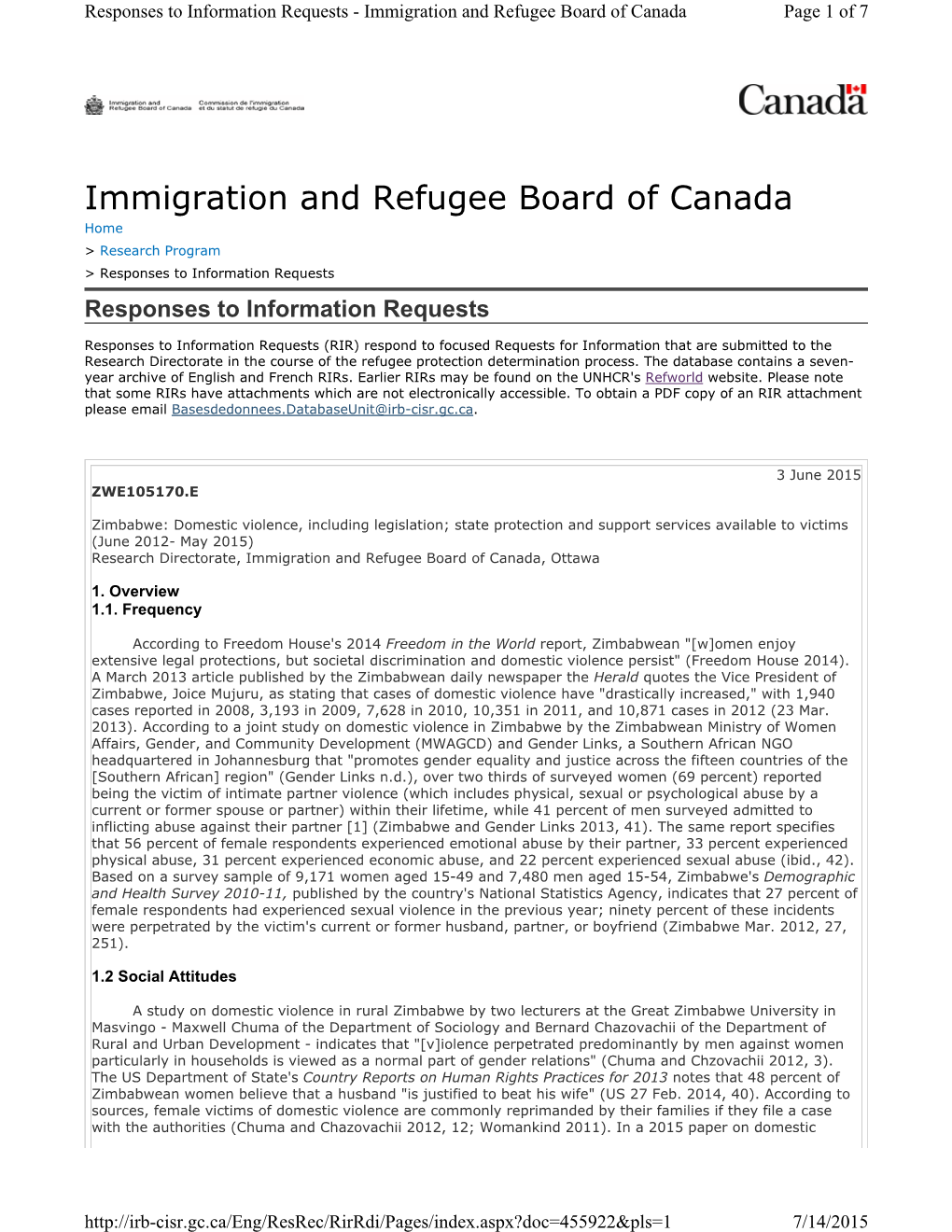 Immigration and Refugee Board of Canada Page 1 of 7