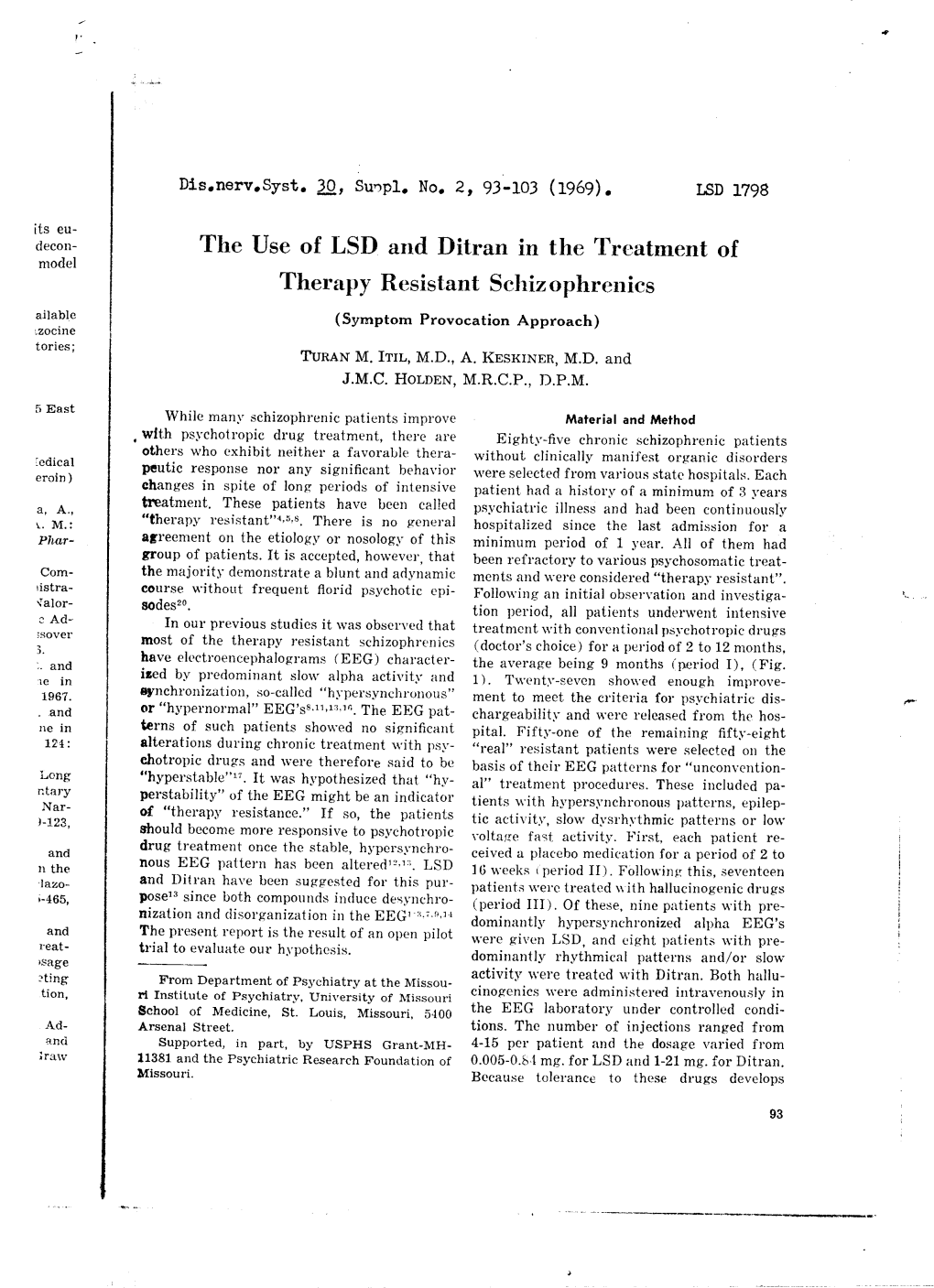 Decon- the Use of LSD and Ditran in the Treatment of Therapy Resistant