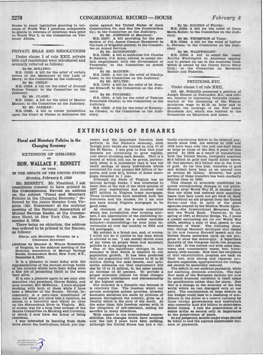 2270 February 8 EXTENSIONS of REMARKS HON. WALLACE F. BENNETT