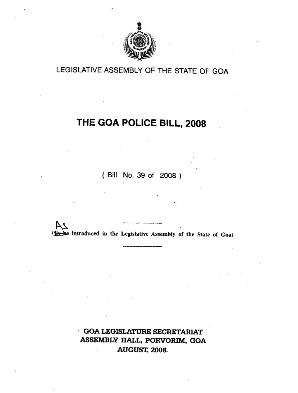 The Goa Police Bill, 2008