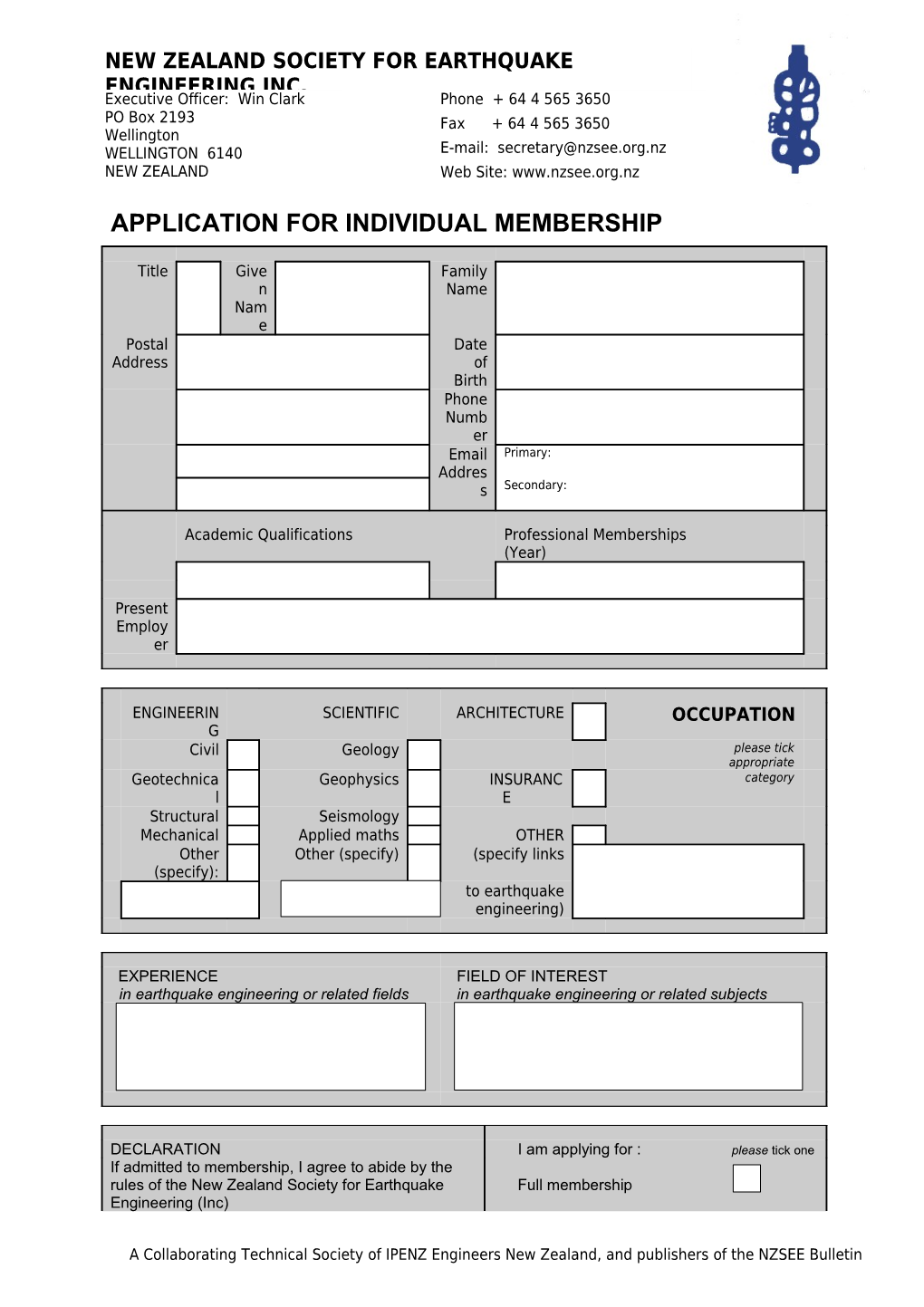 Application for Individual Membership