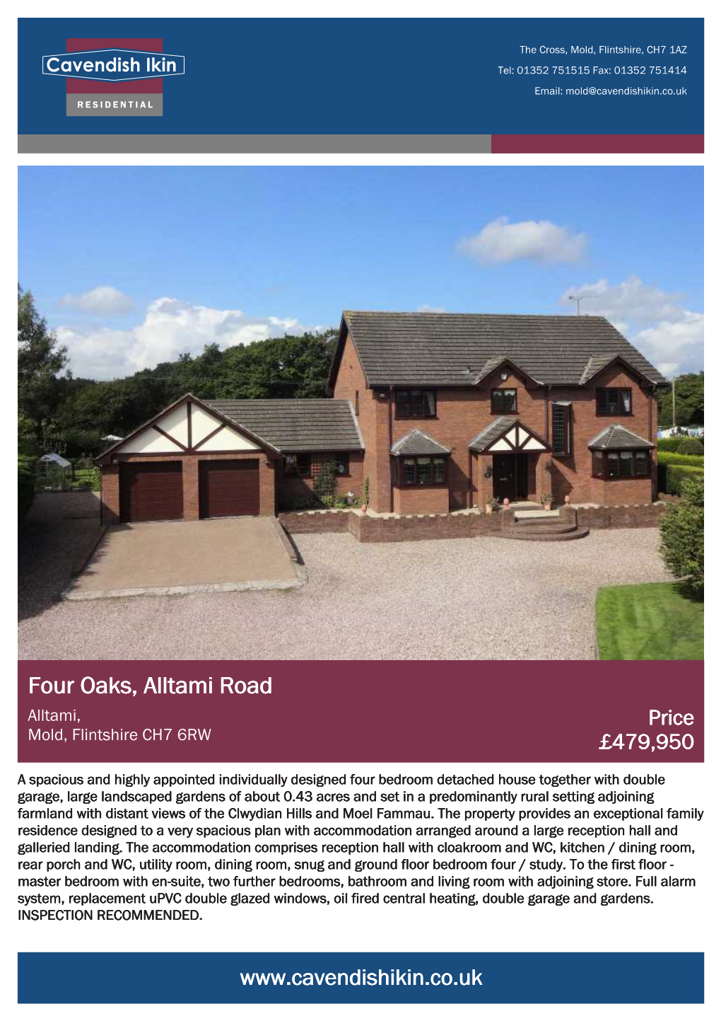 Four Oaks, Alltami Road Alltami, Price Mold, Flintshire CH7 6RW £479,950
