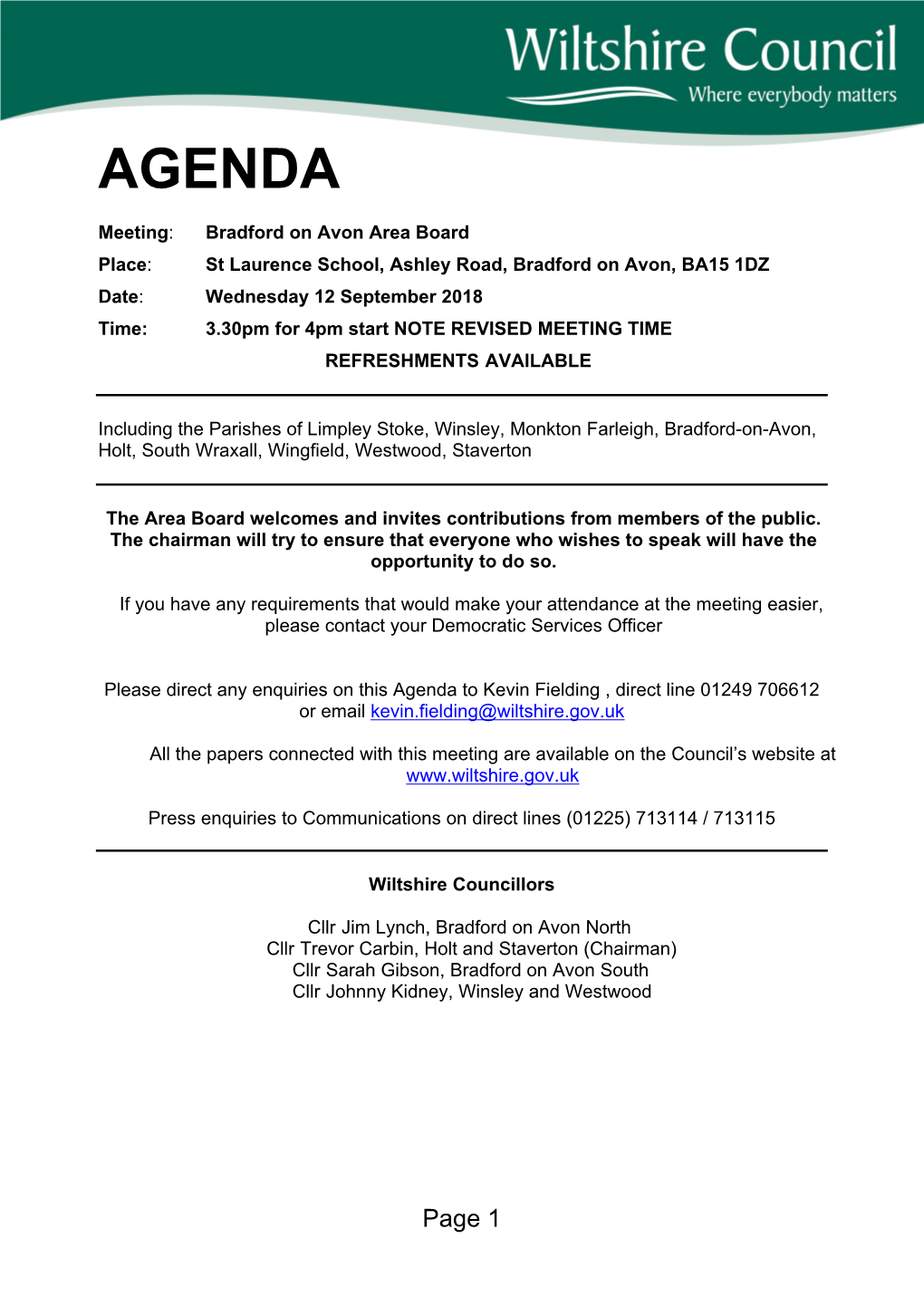 (Public Pack)Agenda Document for Bradford on Avon Area Board, 12/09/2018 16:00