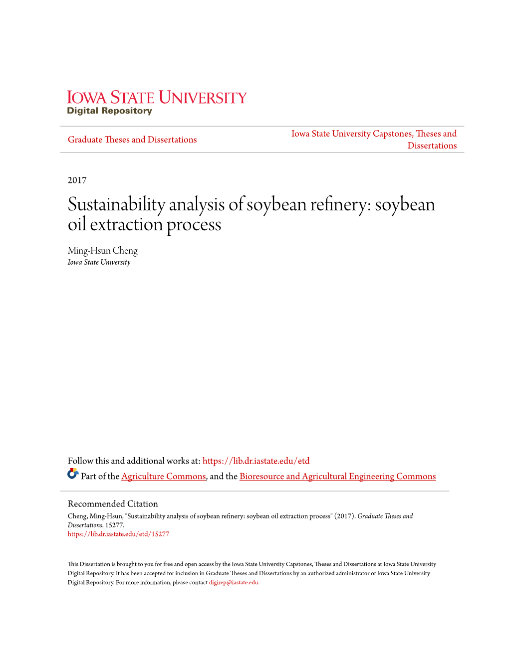 Soybean Oil Extraction Process Ming-Hsun Cheng Iowa State University