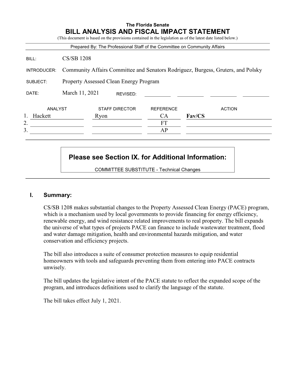 Bill Analysis and Fiscal Impact Statement