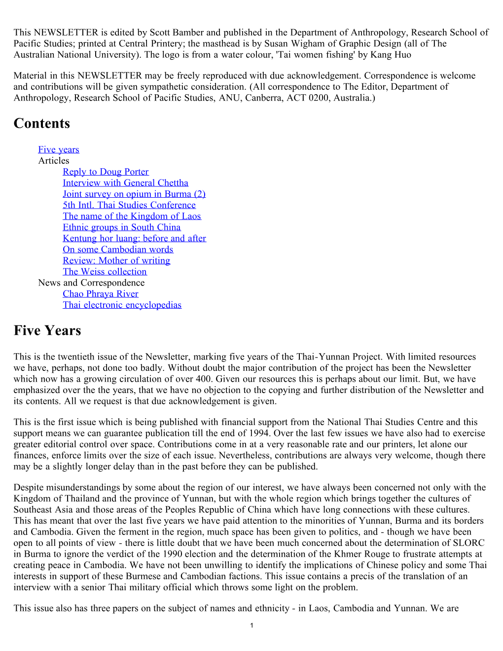 No. 20 Thai-Yunnan Project Newsletter March 1993