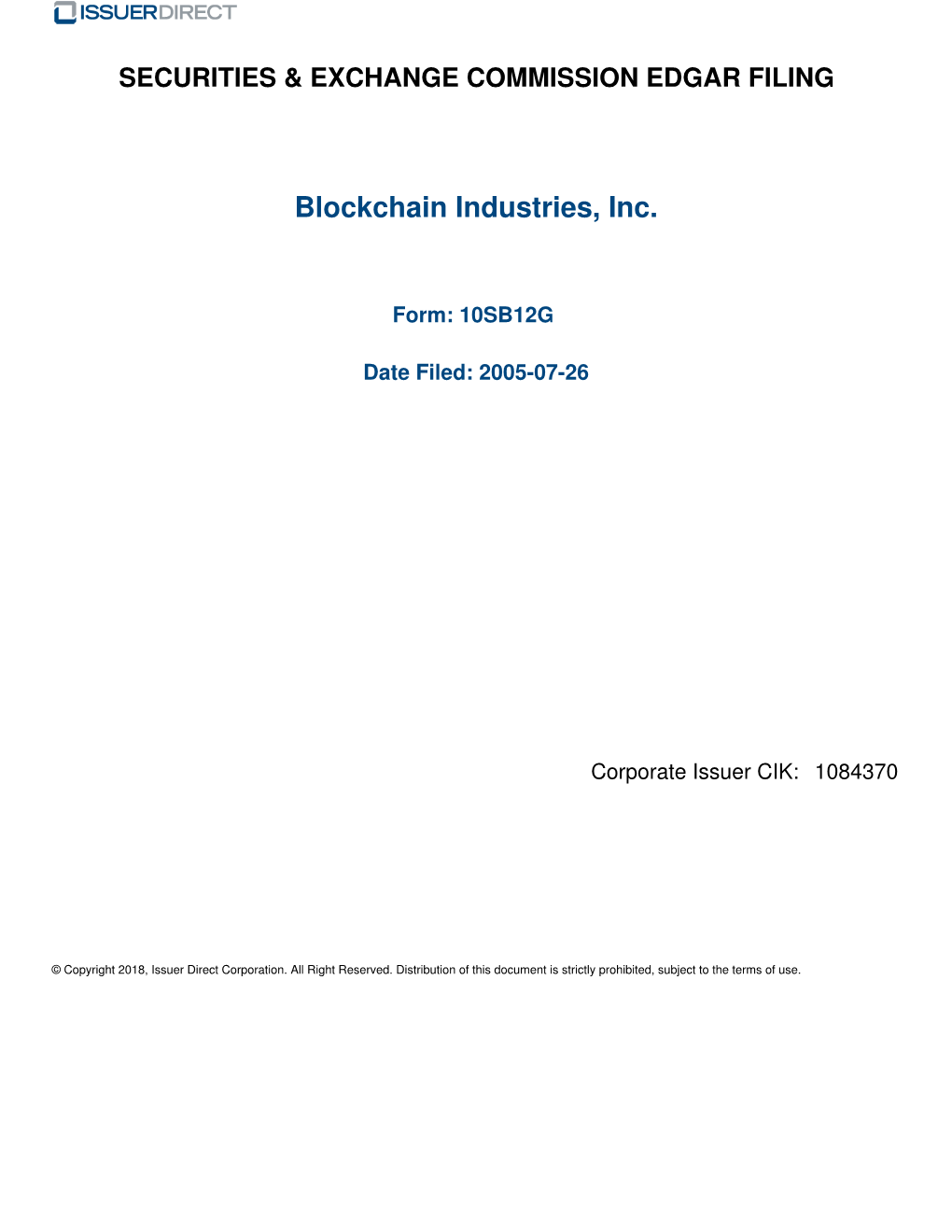 Blockchain Industries, Inc