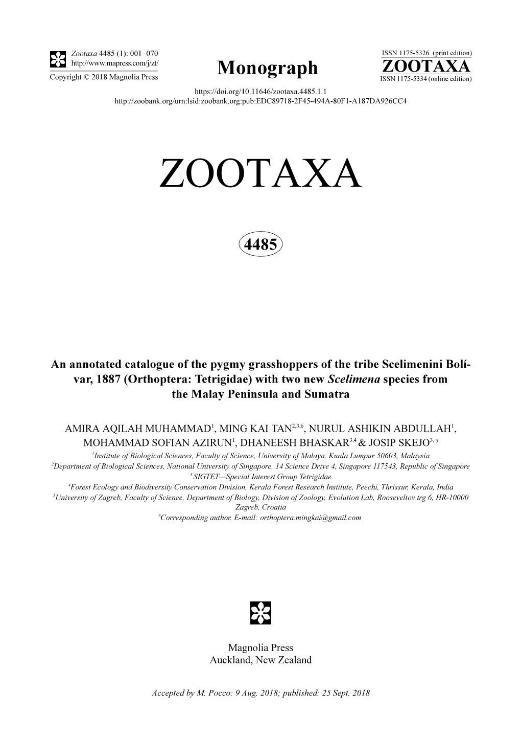 An Annotated Catalogue of the Pygmy Grasshoppers of the Tribe