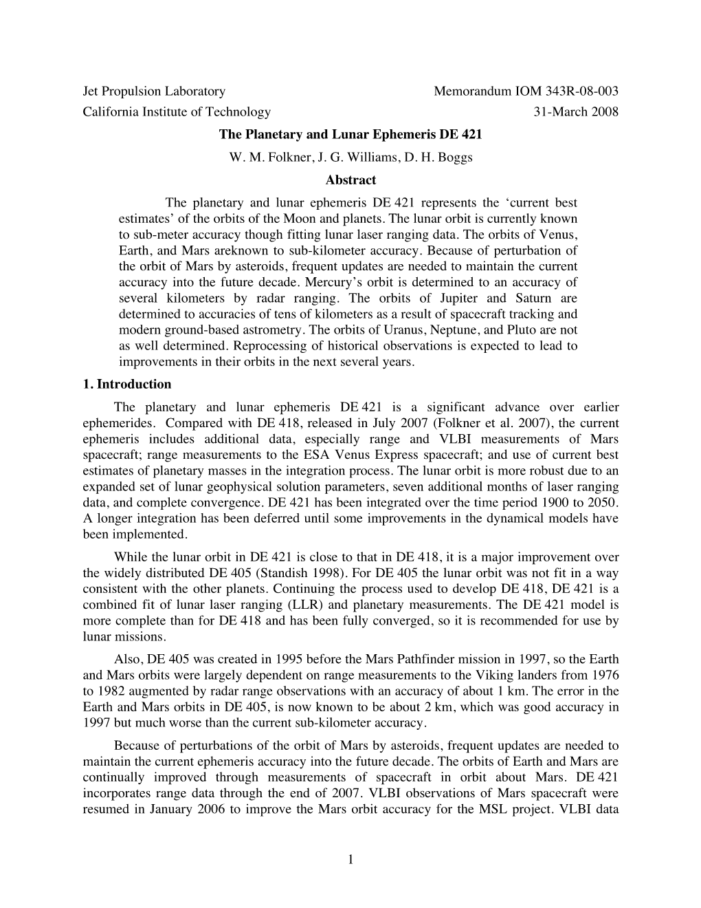 1 Jet Propulsion Laboratory Memorandum IOM 343R-08-003