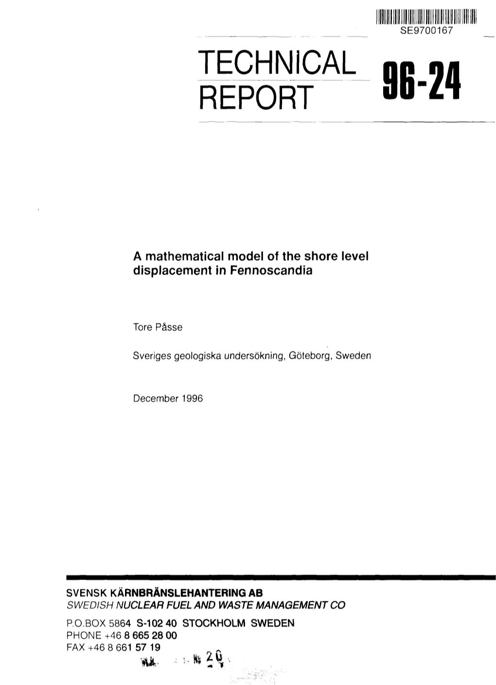 A Mathematical Model of the Shore Level Displacement in Fennoscandia