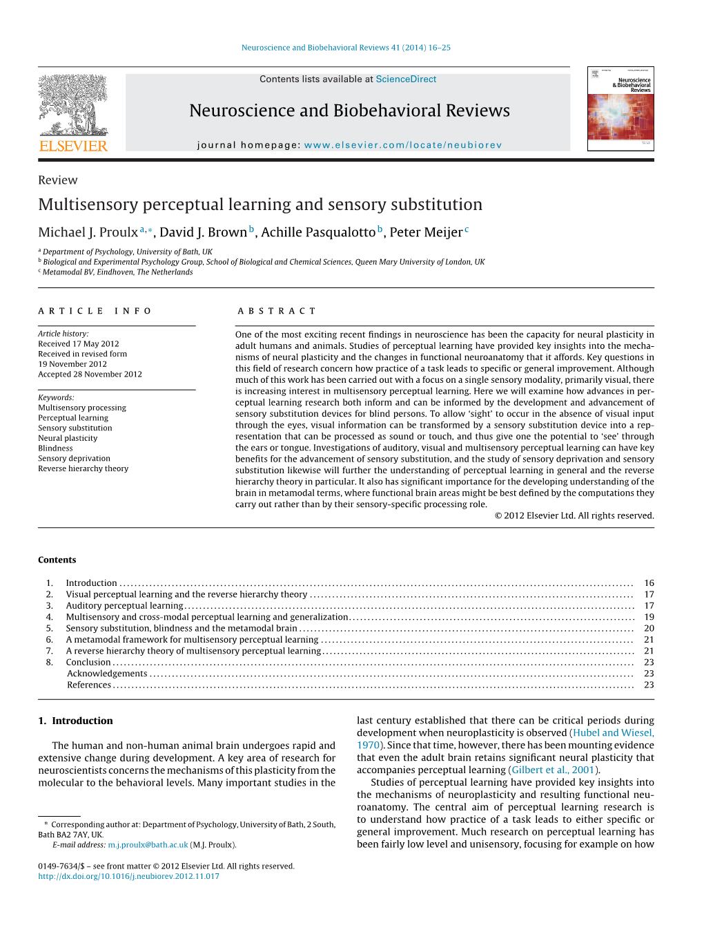 Reviewmultisensory Perceptual Learning and Sensory Substitution.Pdf