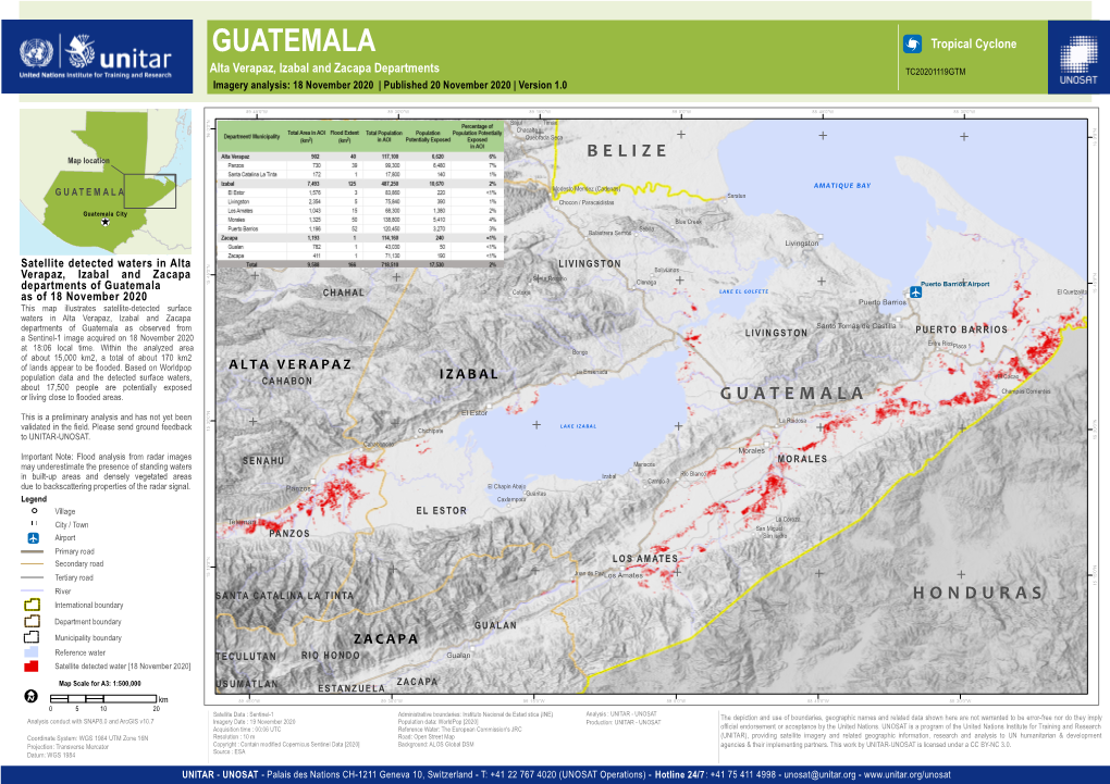 GUATEMALA Tropical Cyclone Alta Verapaz, Izabal and Zacapa Departments TC20201119GTM Imagery Analysis: 18 November 2020 | Published 20 November 2020 | Version 1.0