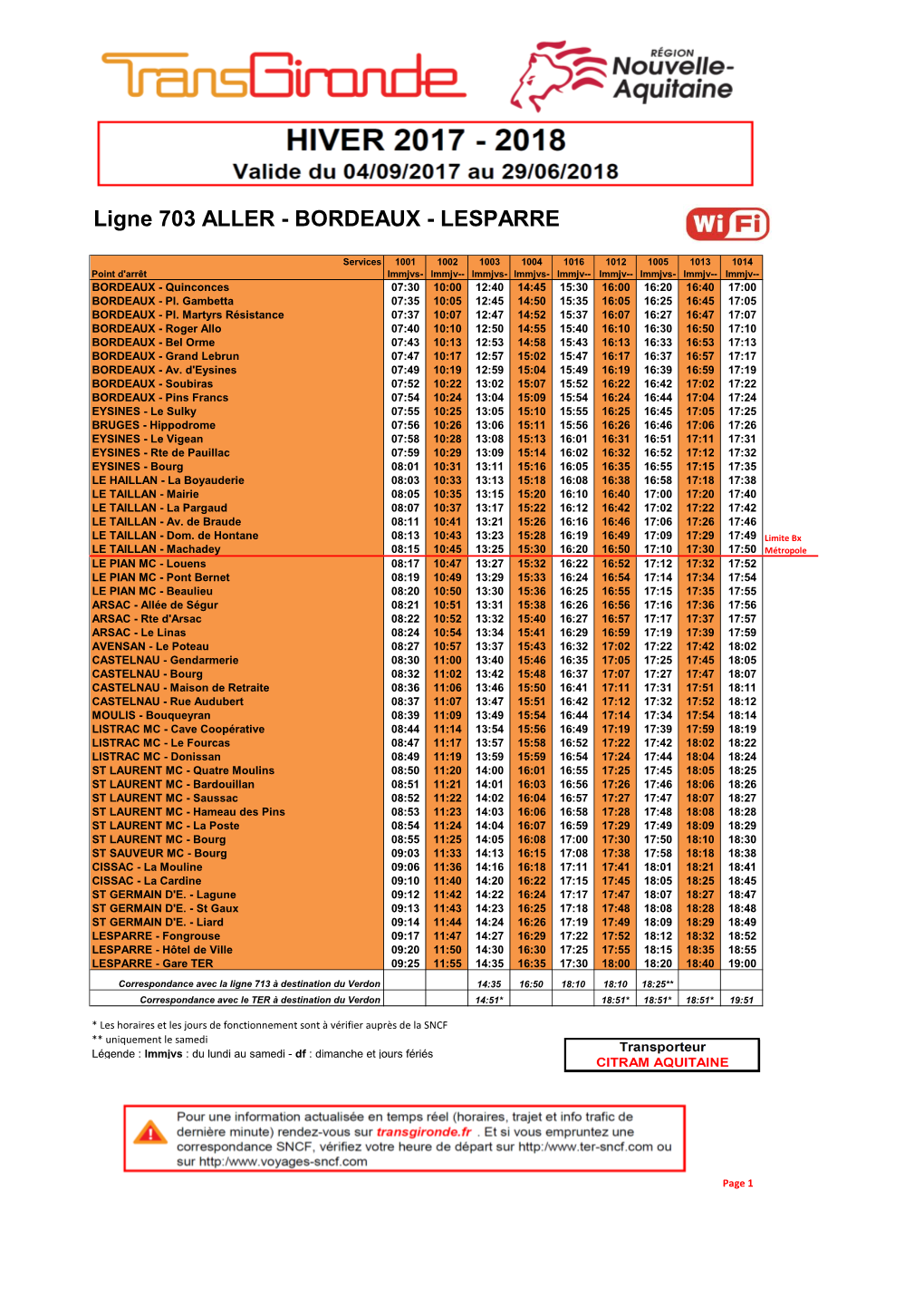 Ligne 703 ALLER - BORDEAUX - LESPARRE