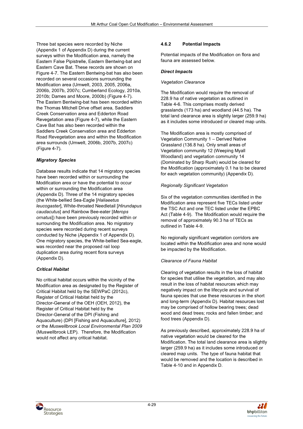 Mt Arthur Coal Open Cut Modification – Environmental Assessment 4-29