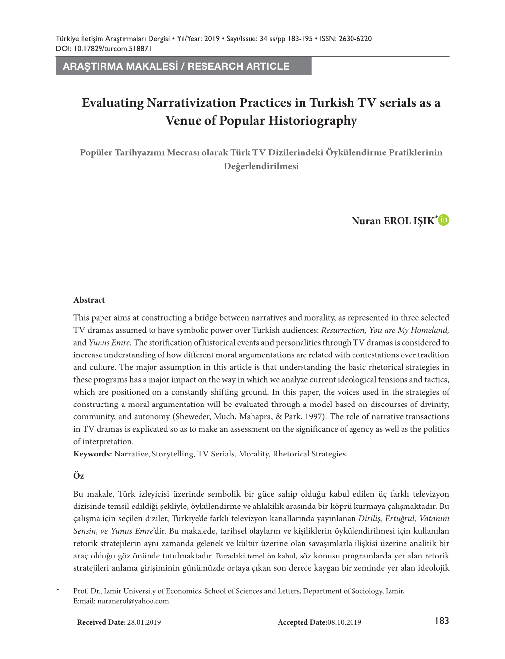 Evaluating Narrativization Practices in Turkish TV Serials As a Venue of Popular Historiography