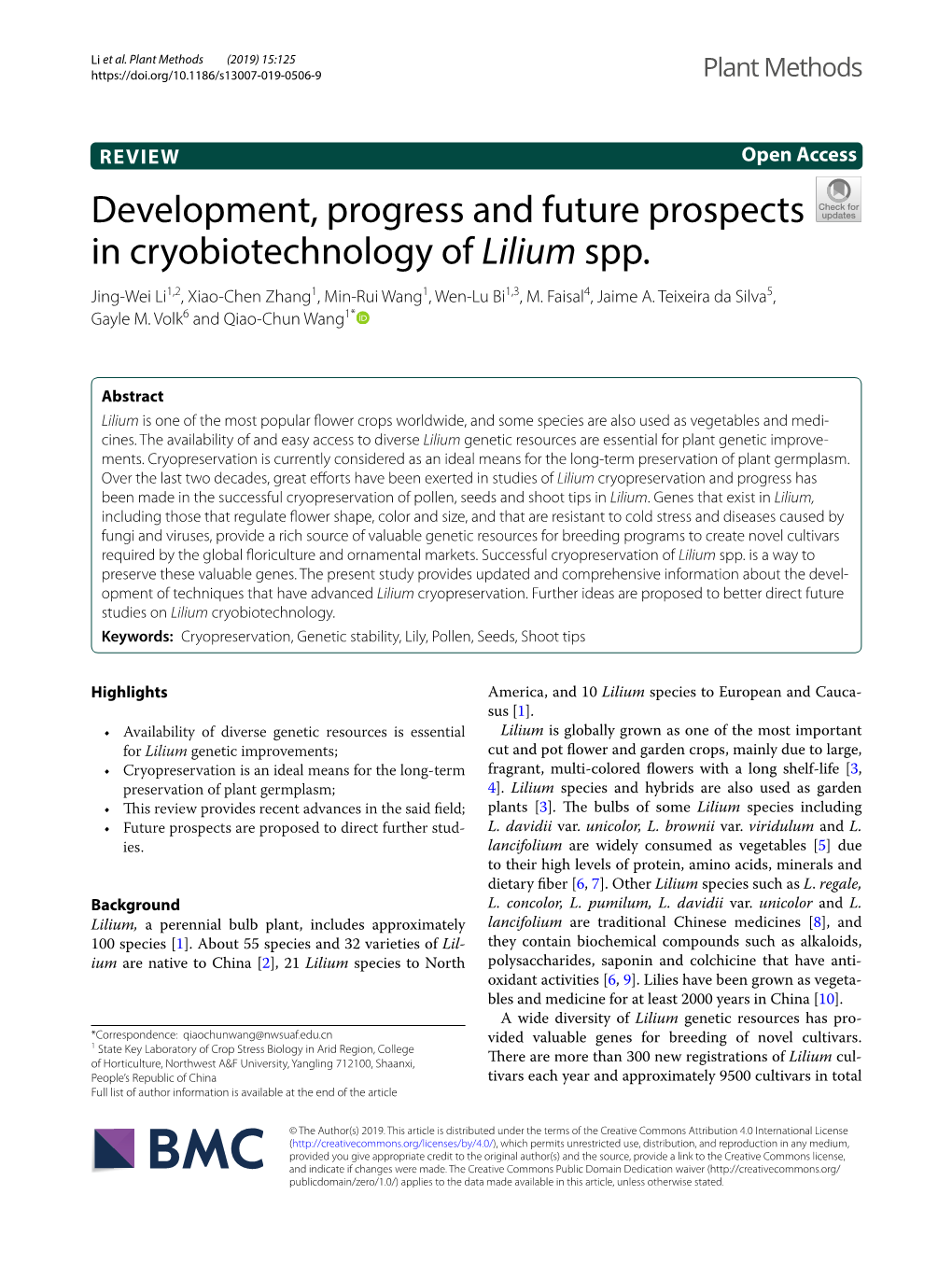 Development, Progress and Future Prospects in Cryobiotechnology of Lilium Spp