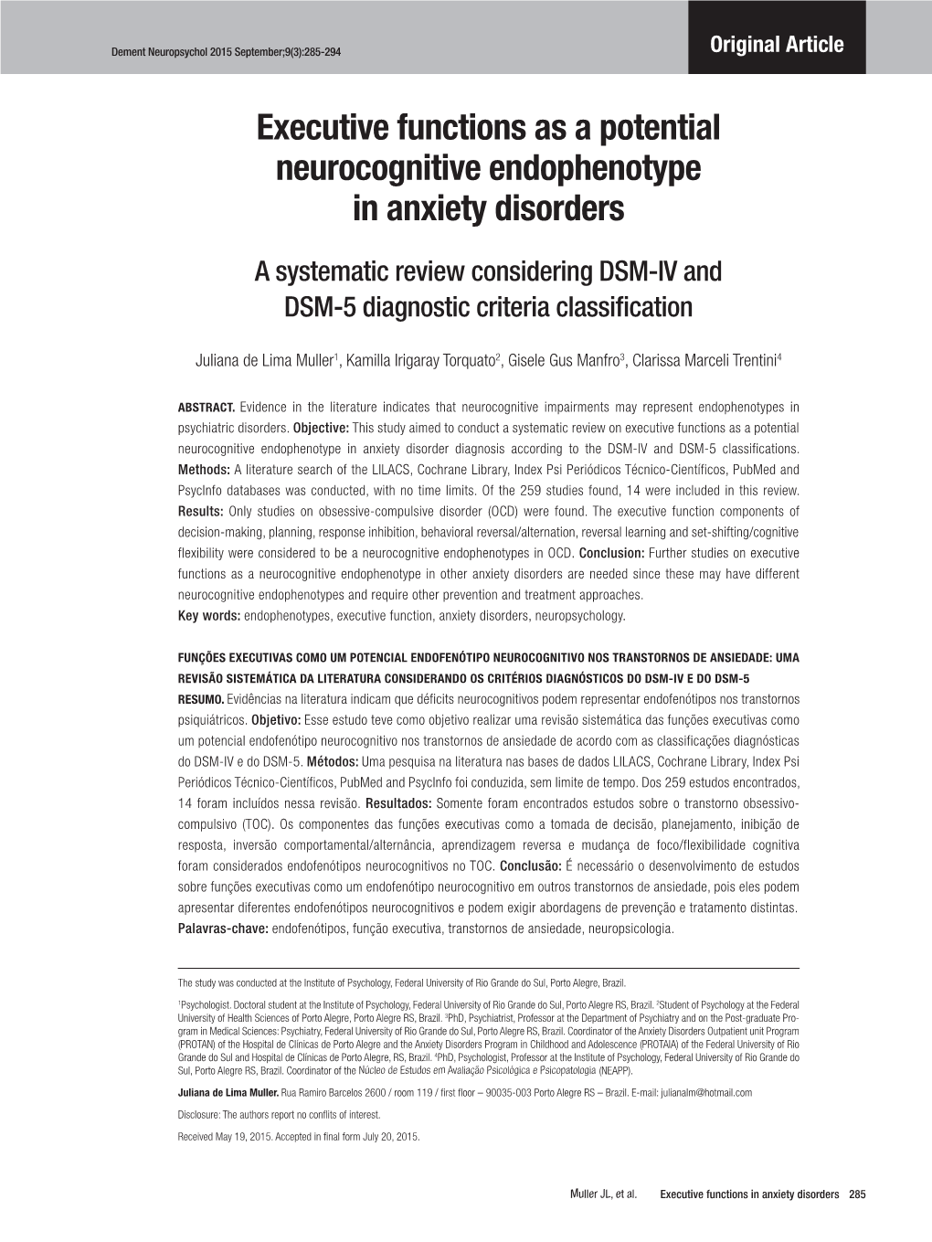 Executive Functions As a Potential Neurocognitive Endophenotype in Anxiety Disorders