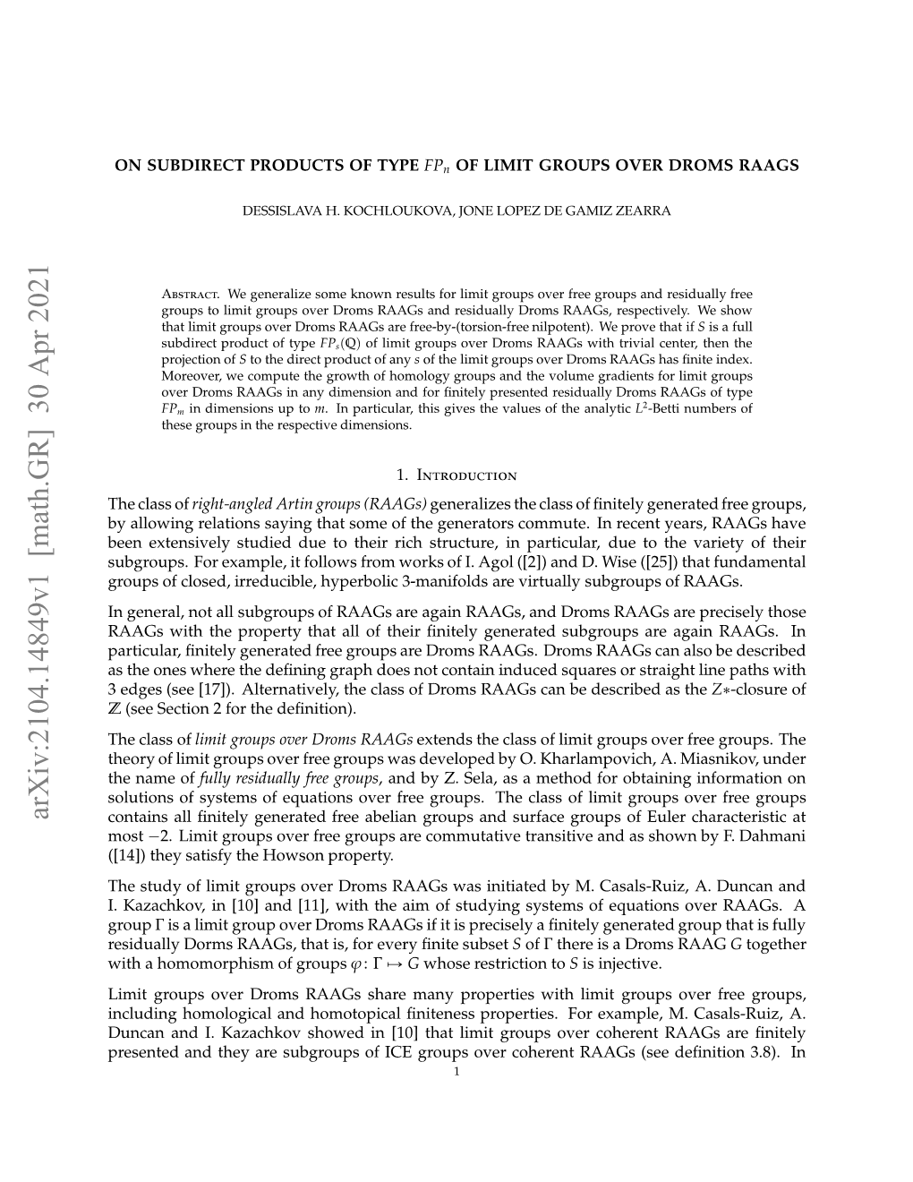 On Subdirect Products of Type $ FP N $ of Limit Groups Over Droms Raags