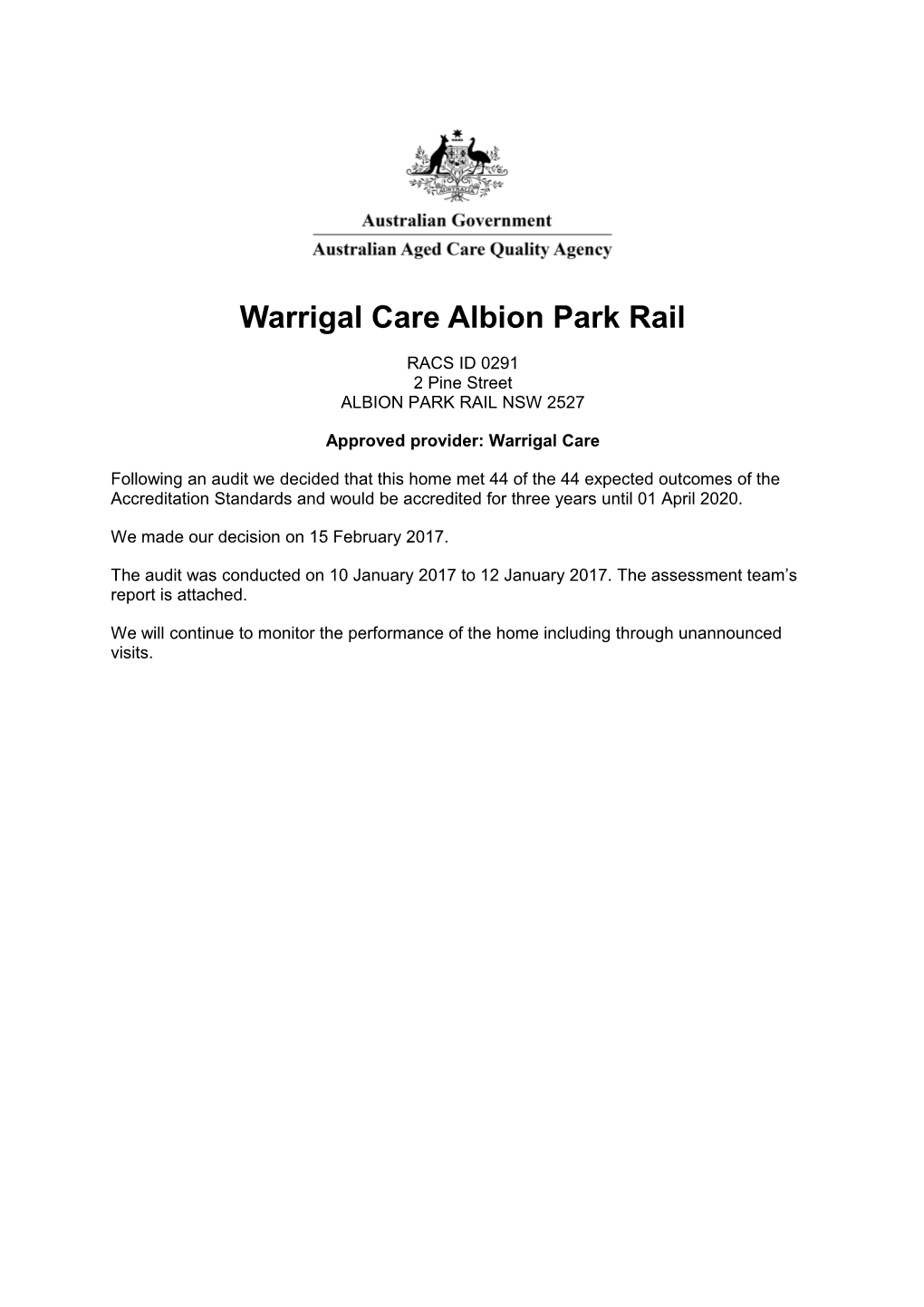 Warrigal Care Albion Park Rail