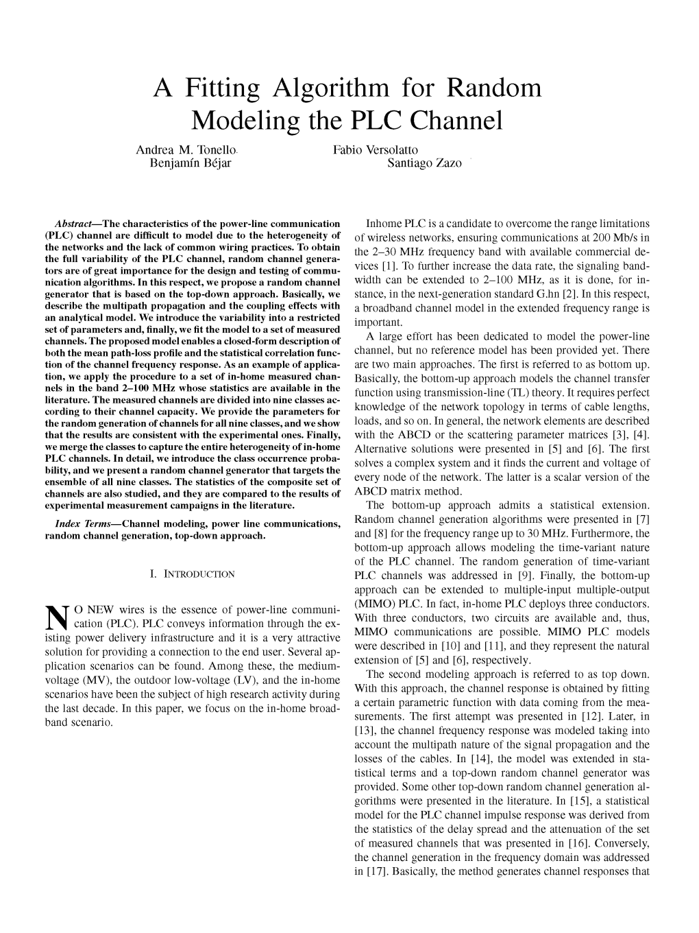 A Fitting Algorithm for Random Modeling the PLC Channel Andrea M