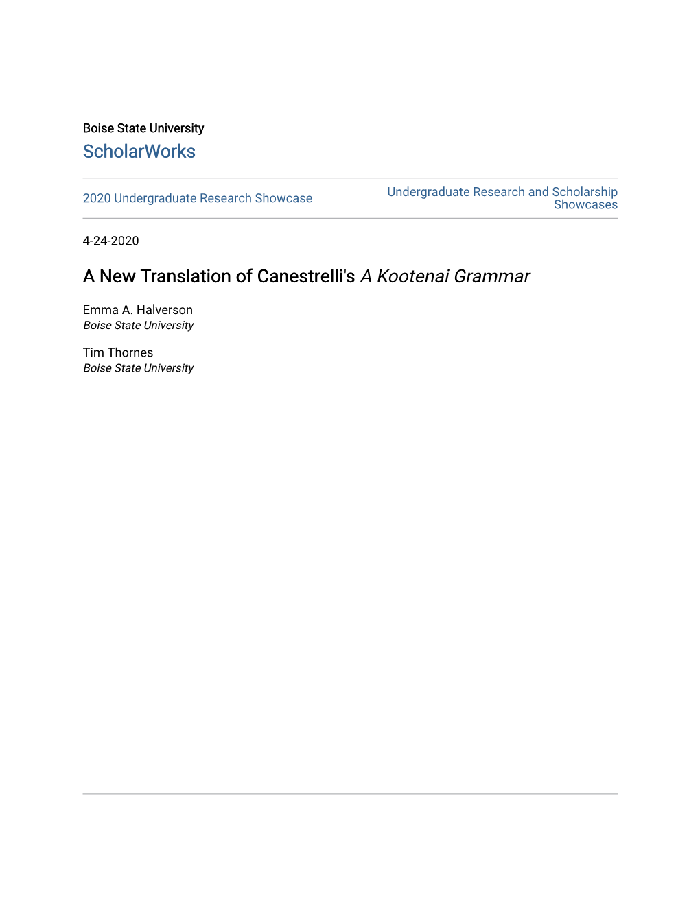 A New Translation of Canestrelli's a Kootenai Grammar