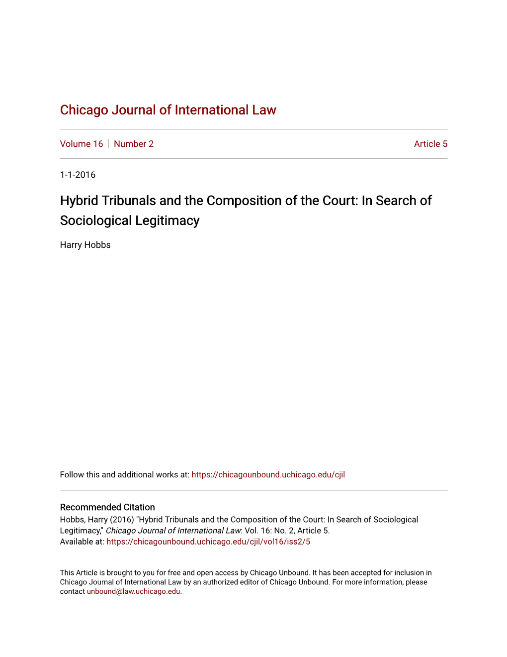 Hybrid Tribunals and the Composition of the Court: in Search of Sociological Legitimacy
