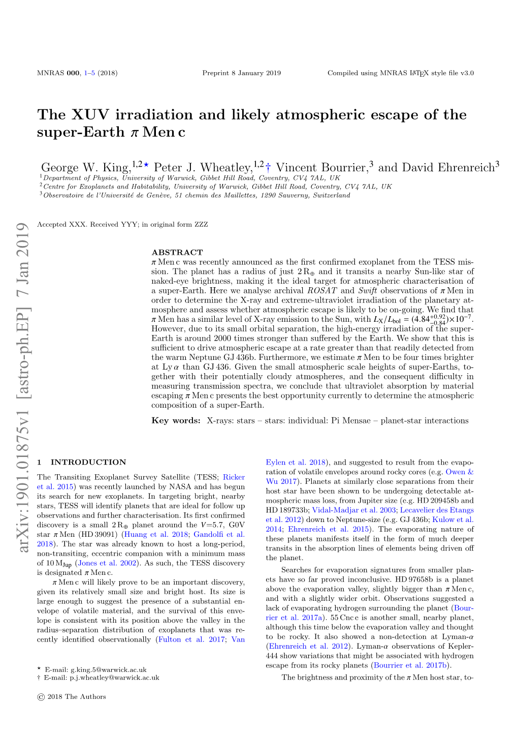 The XUV Irradiation and Likely Atmospheric Escape of the Super-Earth Π Men C
