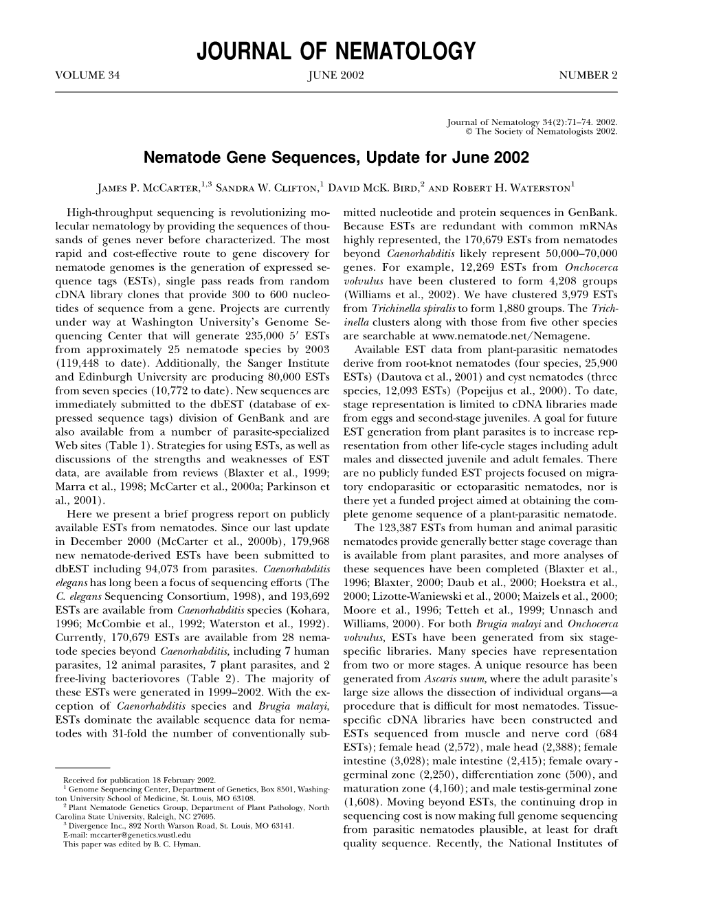 Journal of Nematology Volume 34 June 2002 Number 2