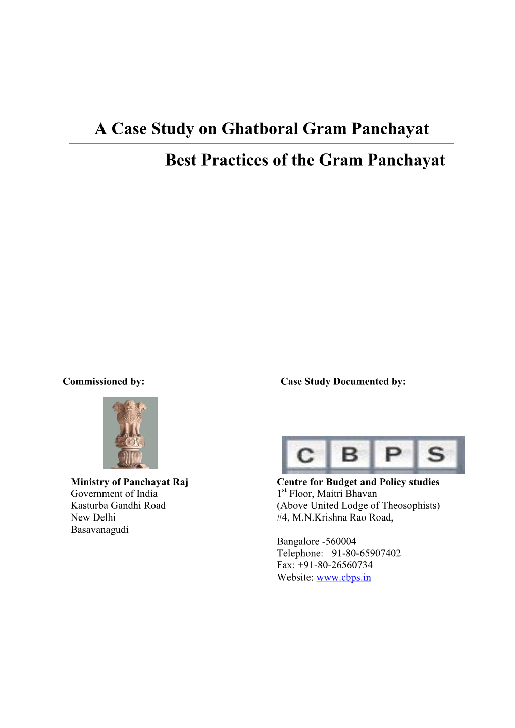 A Case Study on Ghatboral Gram Panchayat Best Practices of the Gram Panchayat