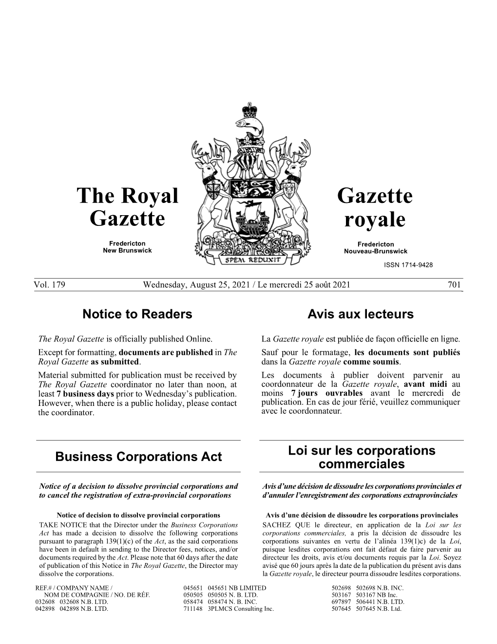 The Royal Gazette Gazette Royale