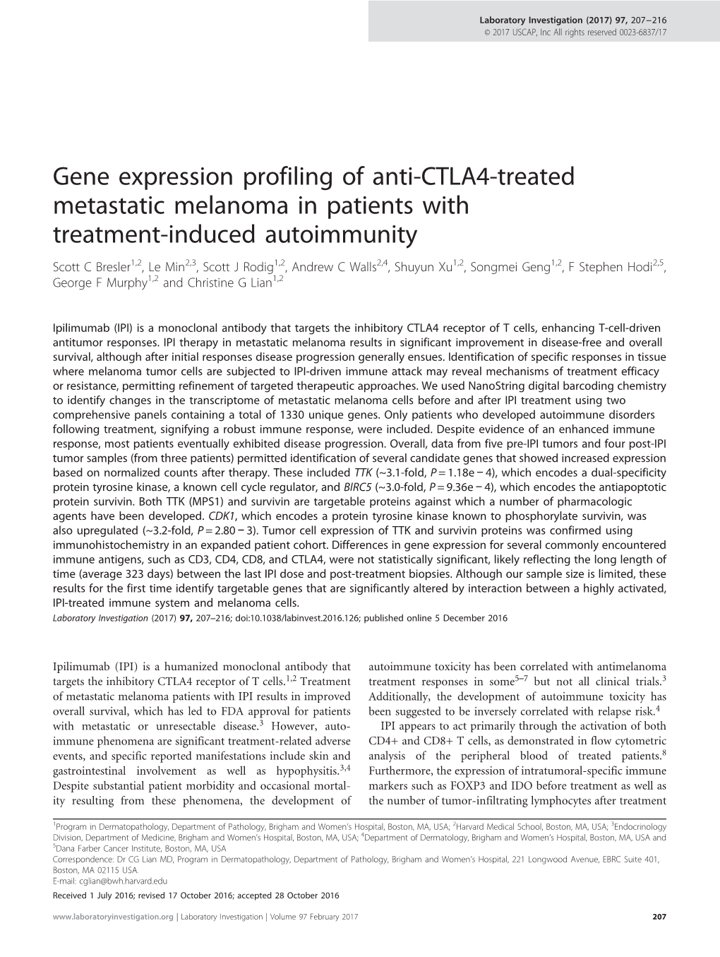 Gene Expression Profiling of Anti-CTLA4-Treated Metastatic
