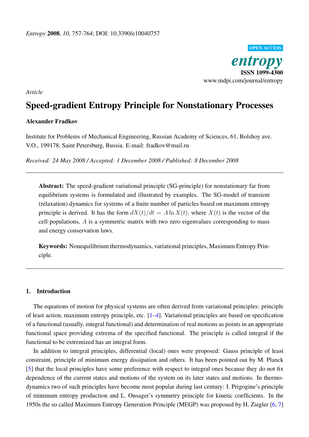 Speed-Gradient Entropy Principle for Nonstationary Processes