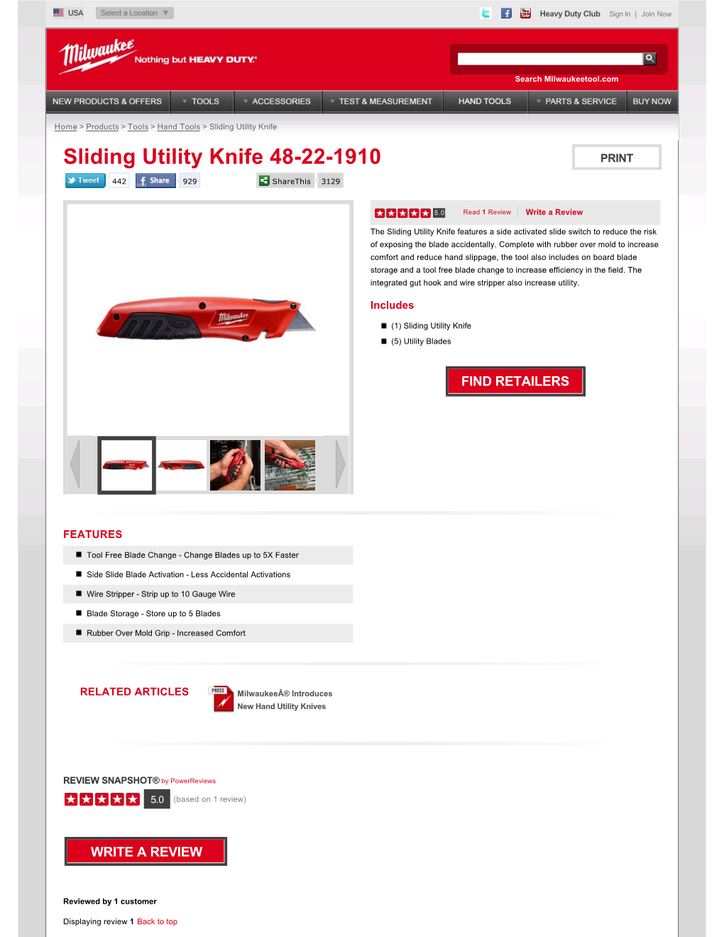 Sliding Utility Knife 48-22-1910 PRINT