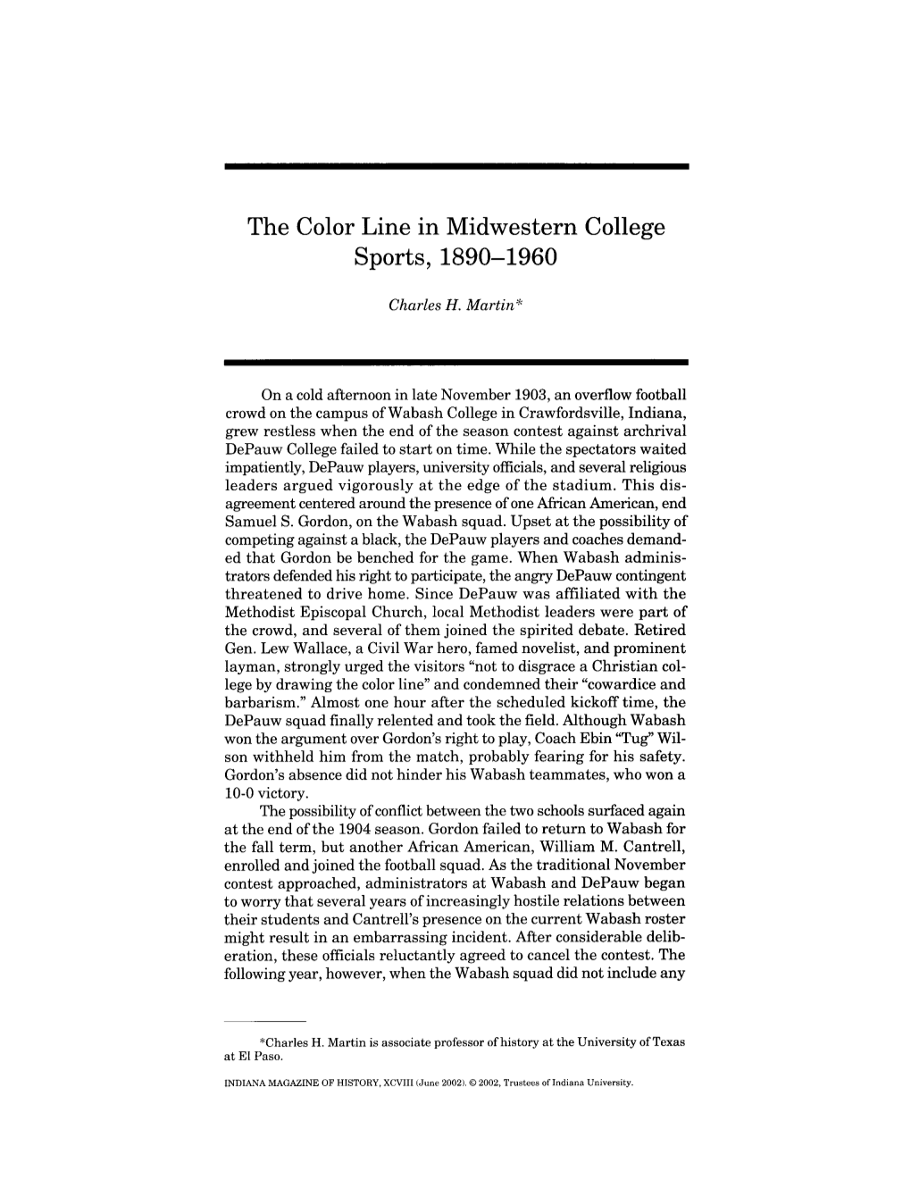 The Color Line in Midwestern College Sports, 1890-1960