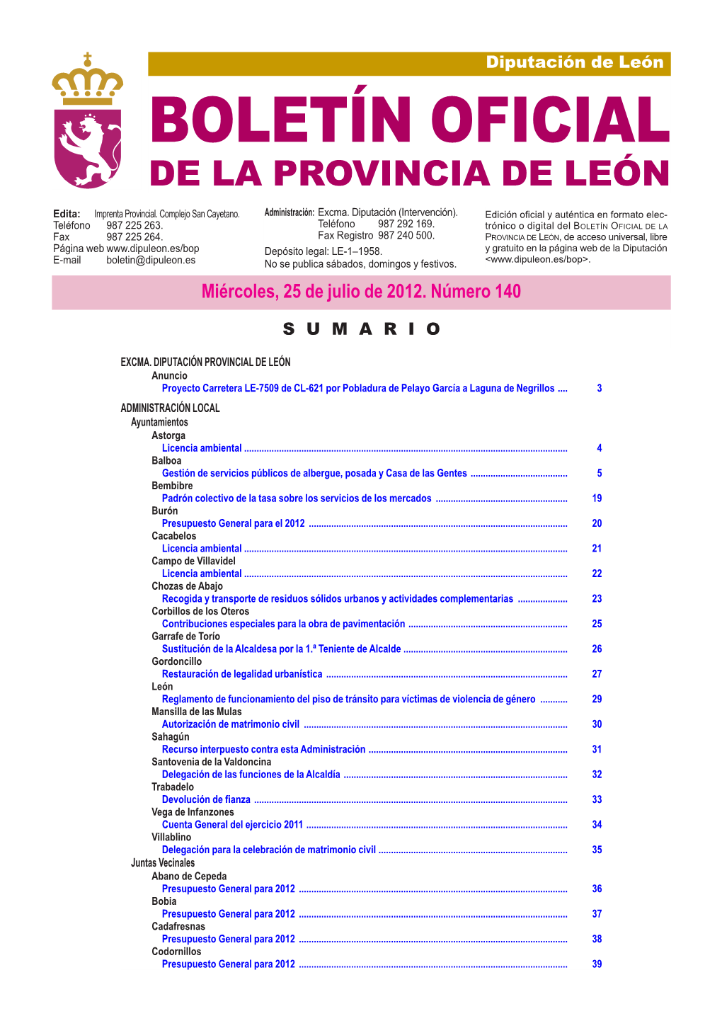 Boletín Oficial De La Provincia De León