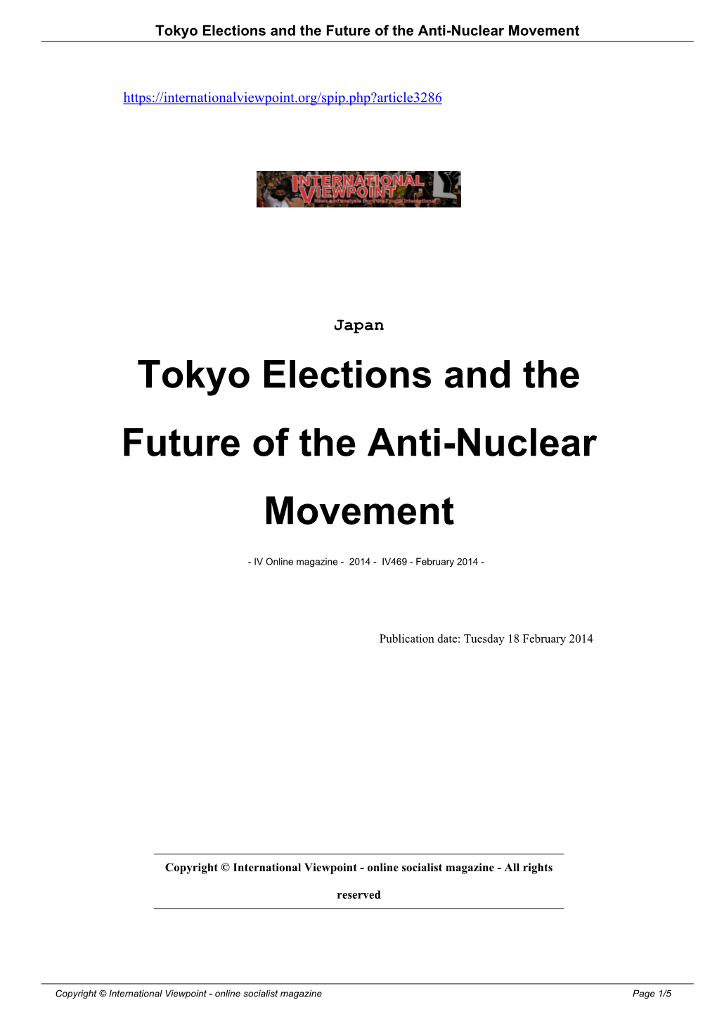 Tokyo Elections and the Future of the Anti-Nuclear Movement