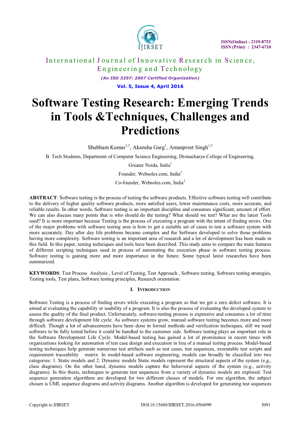 Software Testing Research: Emerging Trends in Tools &Techniques, Challenges and Predictions