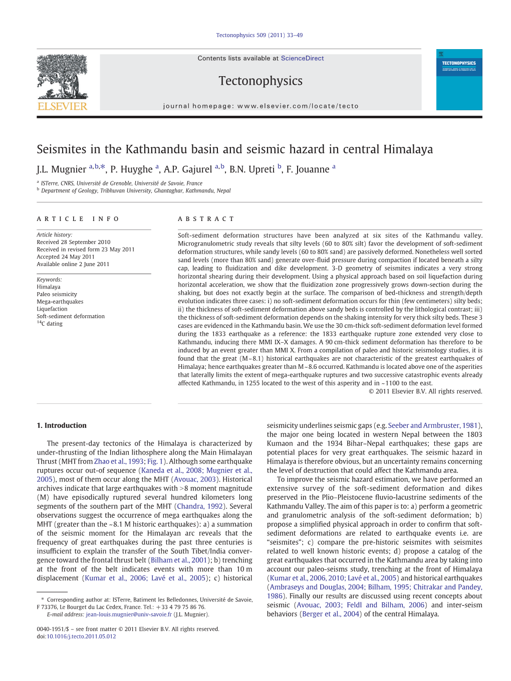 Seismites in the Kathmandu Basin and Seismic Hazard in Central Himalaya