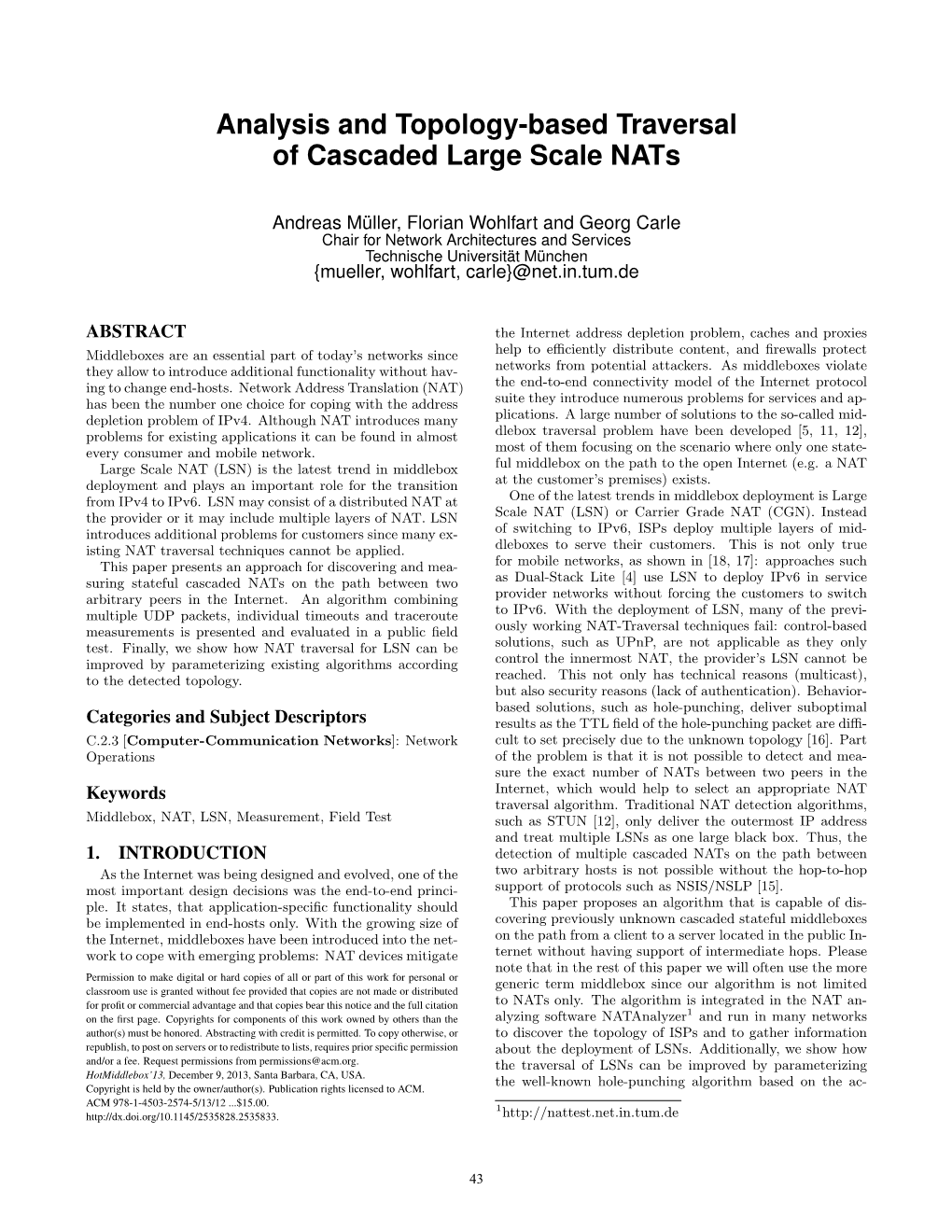 Analysis and Topology-Based Traversal of Cascaded Large Scale Nats