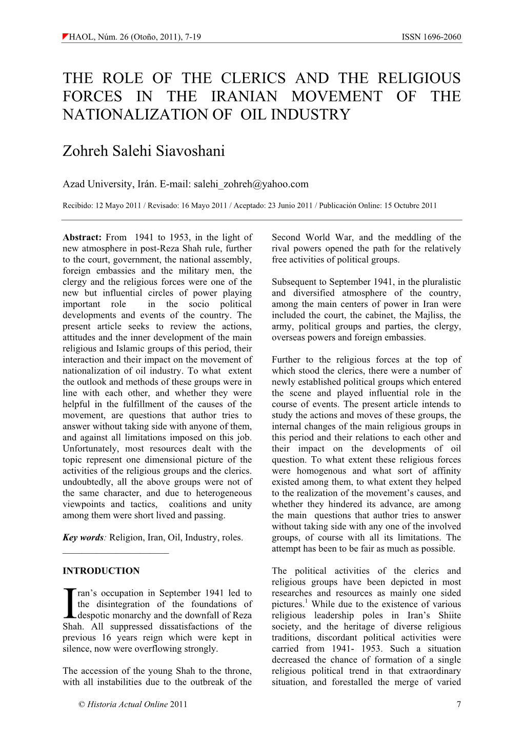 The Role of the Clerics and the Religious Forces in the Iranian Movement of the Nationalization of Oil Industry