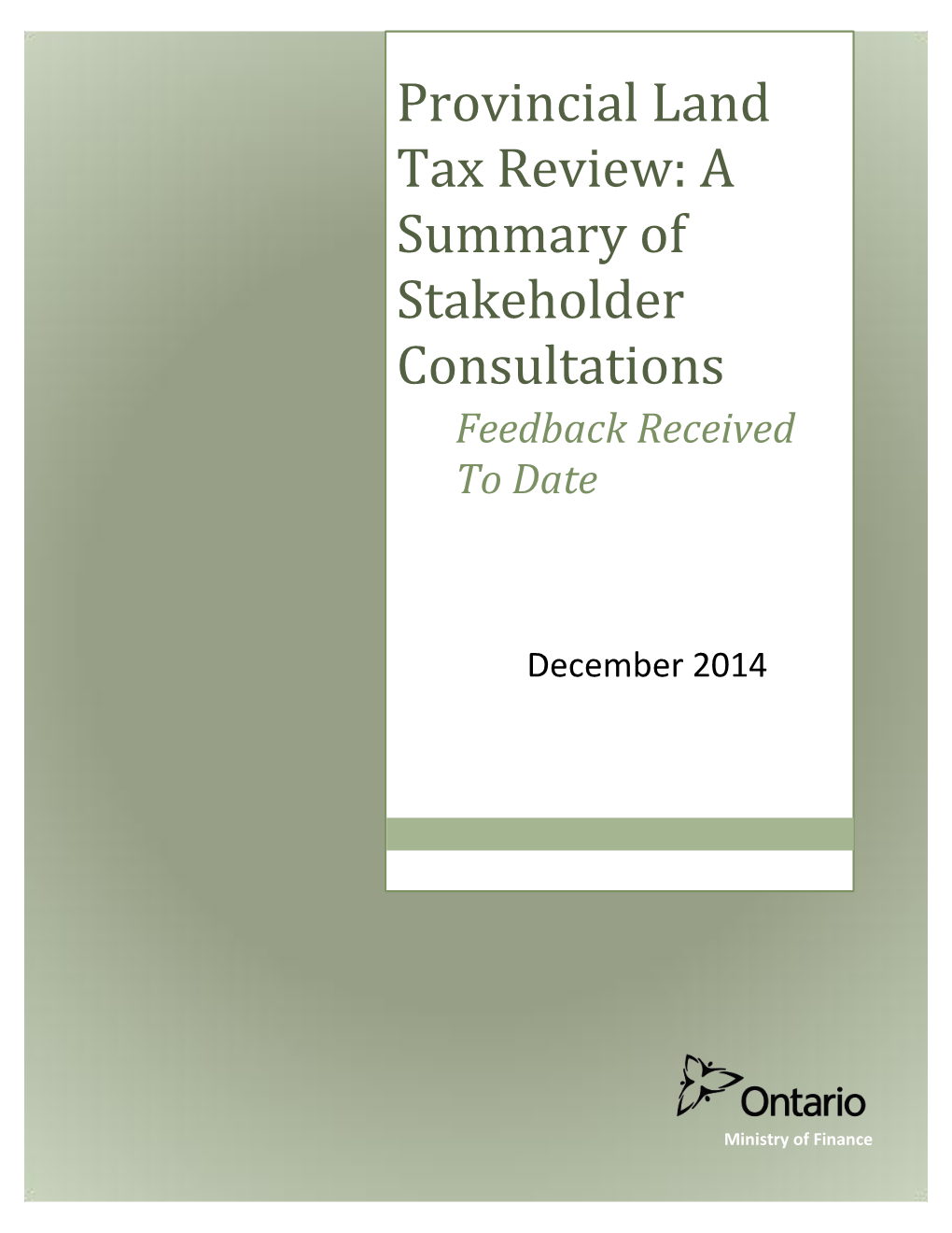 Provincial Land Tax Review Stakeholder