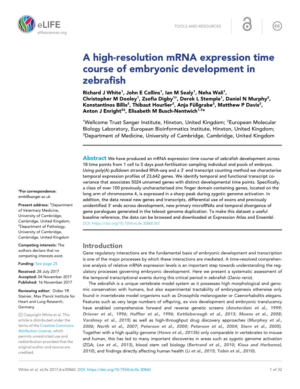 A High-Resolution Mrna Expression Time Course of Embryonic
