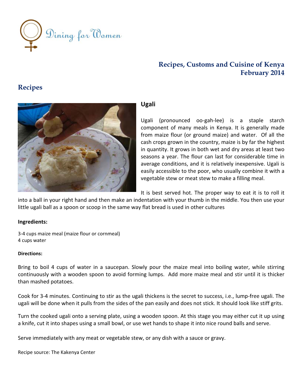 Recipes, Customs and Cuisine of Kenya February 2014 Recipes Ugali