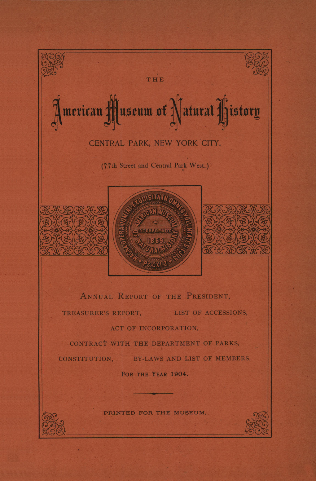 Central Park, New York City. Annual Report of The